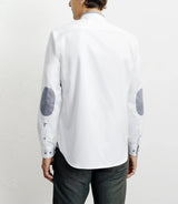 Chemise casual col mao avec coudière contrastée blanche