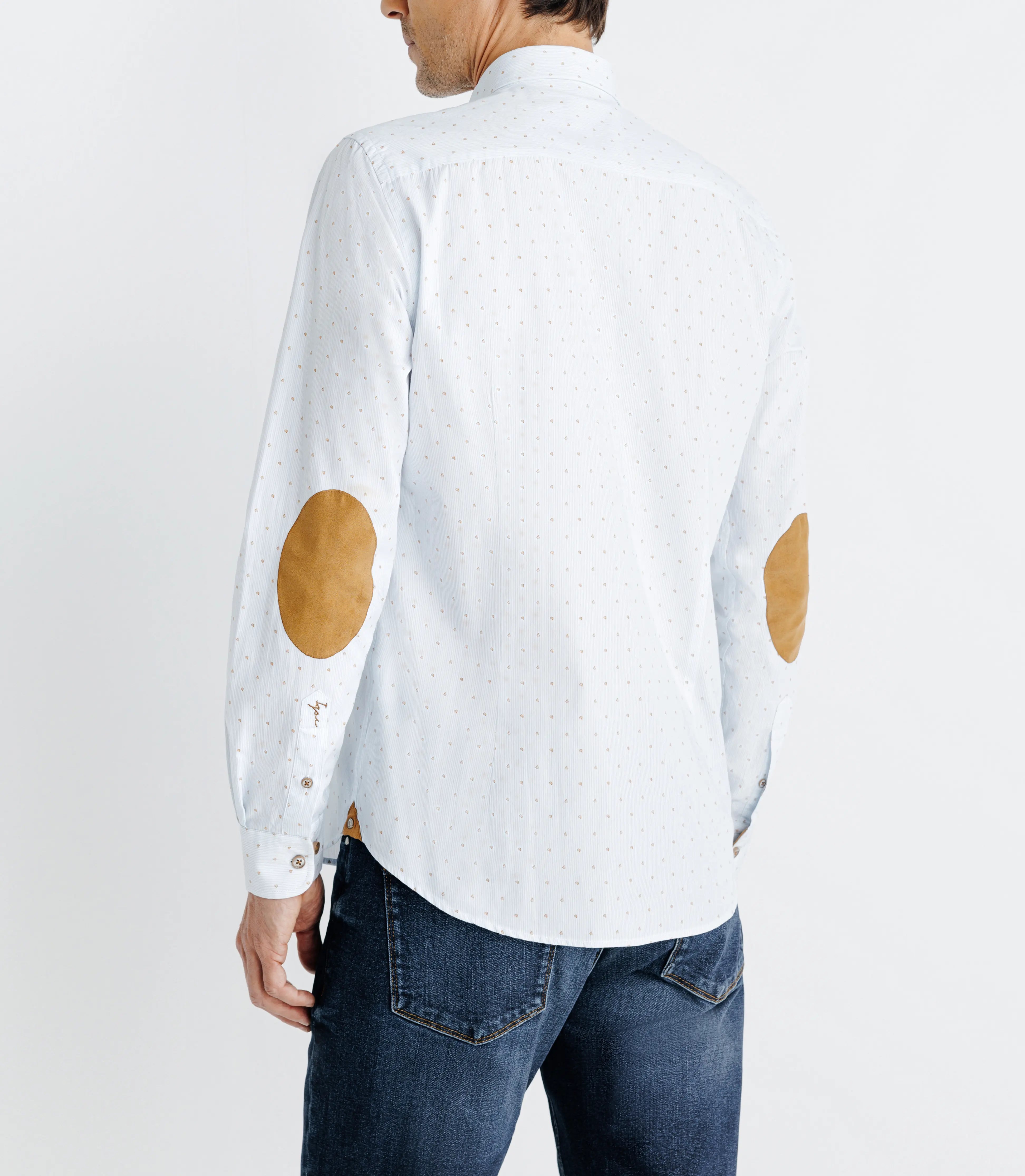 Chemise droite imprimée à coudières blanche et camel - IZAC