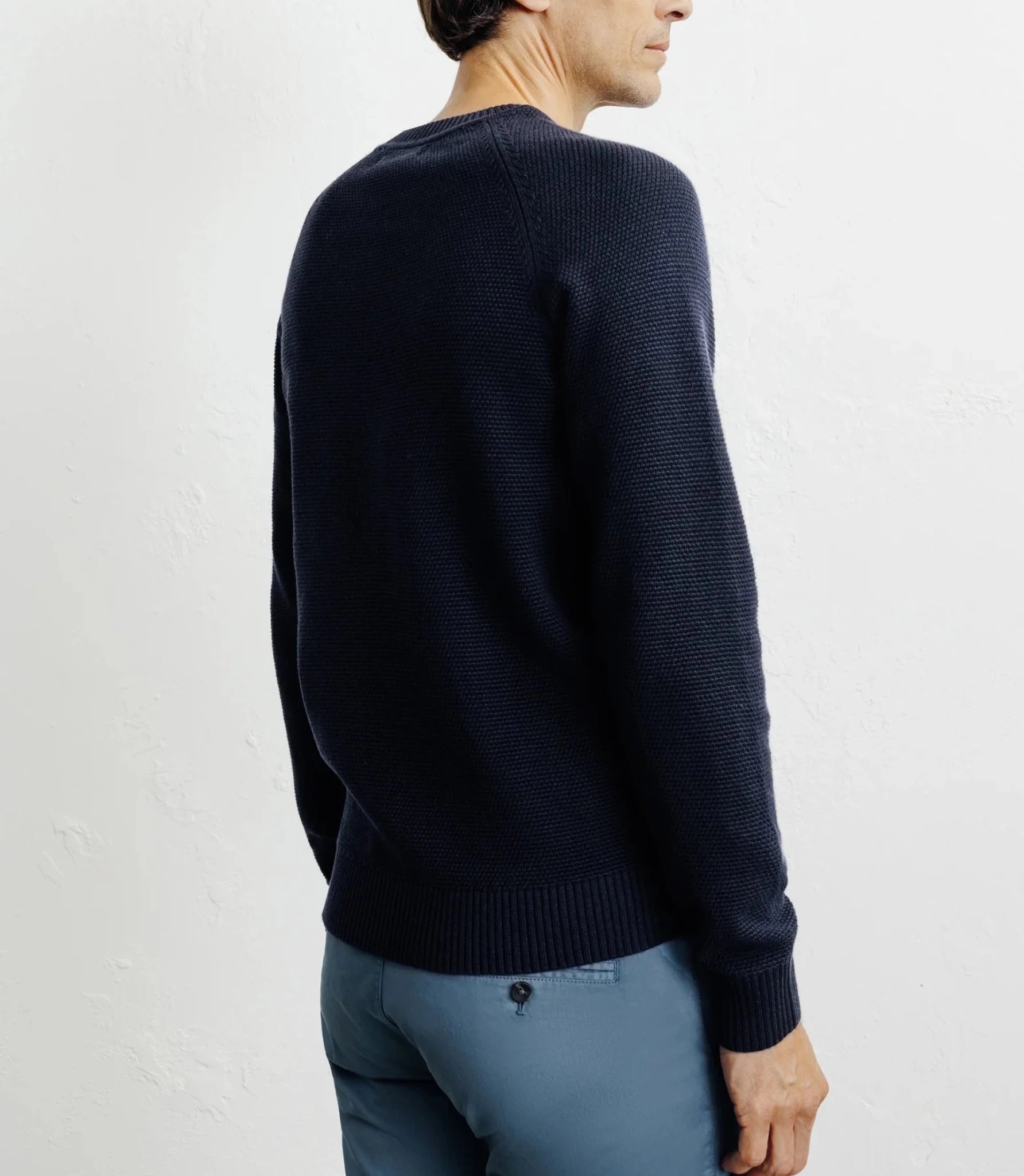 Pull col rond jeux de points marine