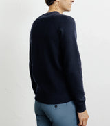 Pull col rond jeux de points marine