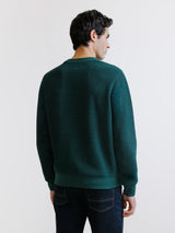 Sweat col rond à jeux de points vert foncé
