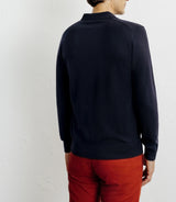 Pull col polo en laine mérinos marine