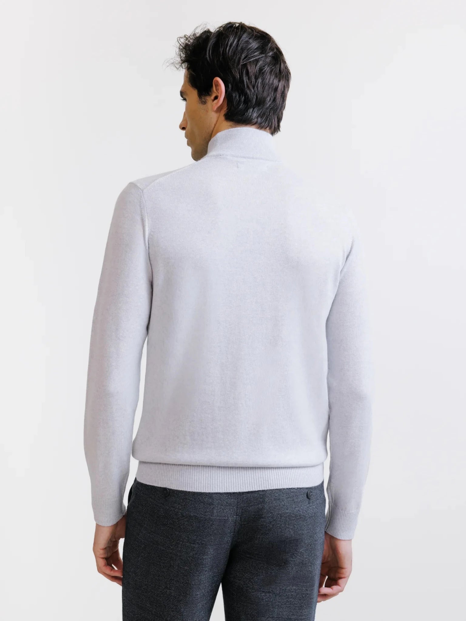 Pull col cheminée en laine mérinos gris chiné - IZAC