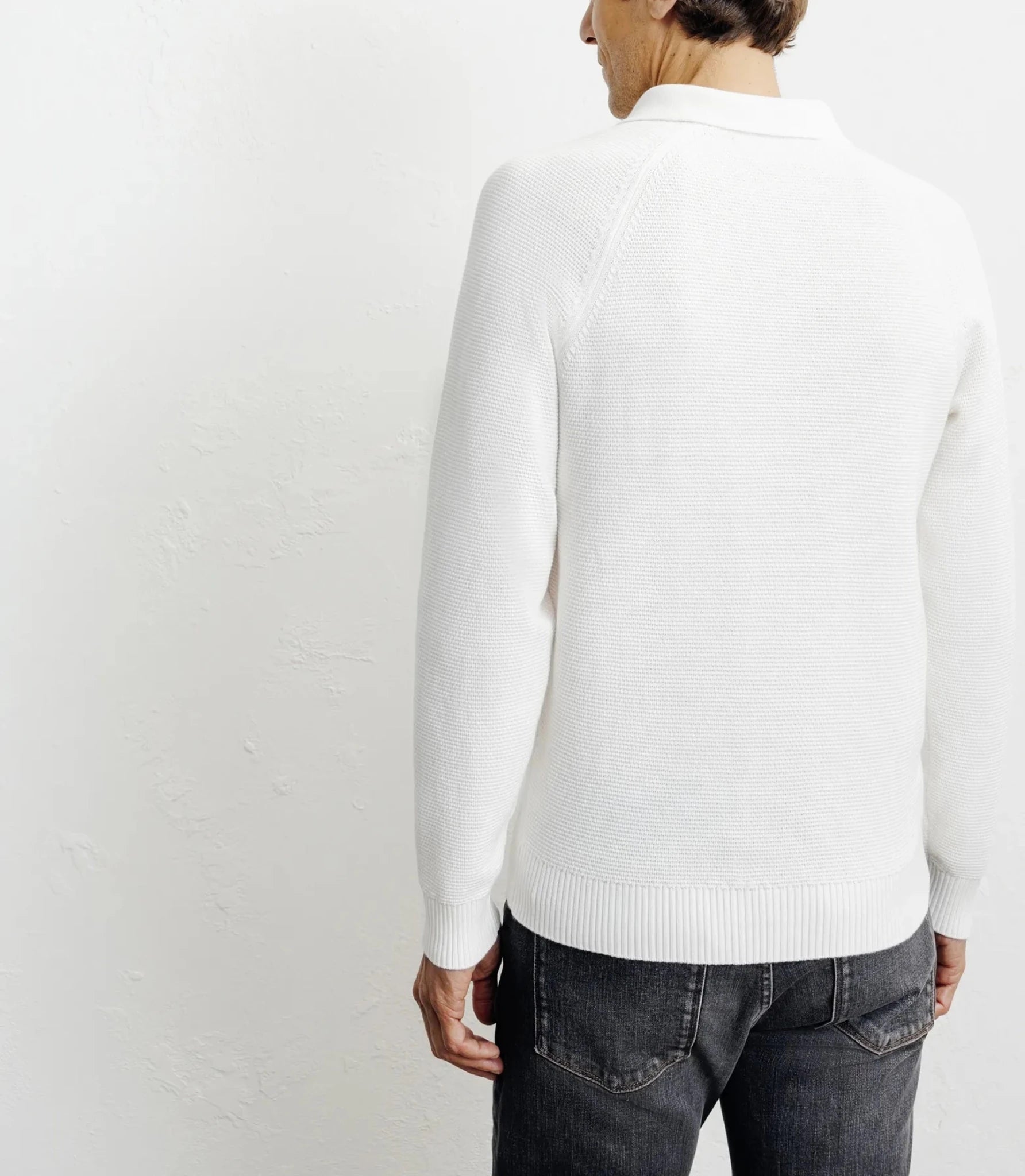 Pull col polo boutonné jeux de points écru - IZAC