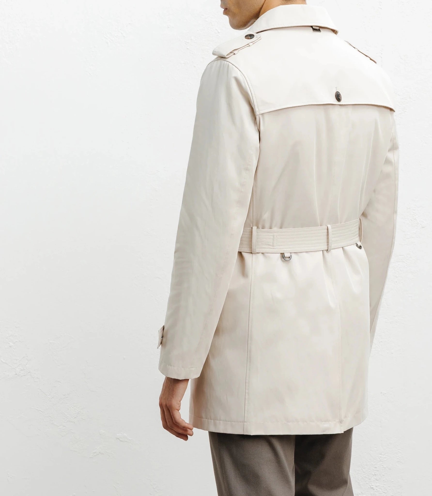 Beige double-breasted trench coat