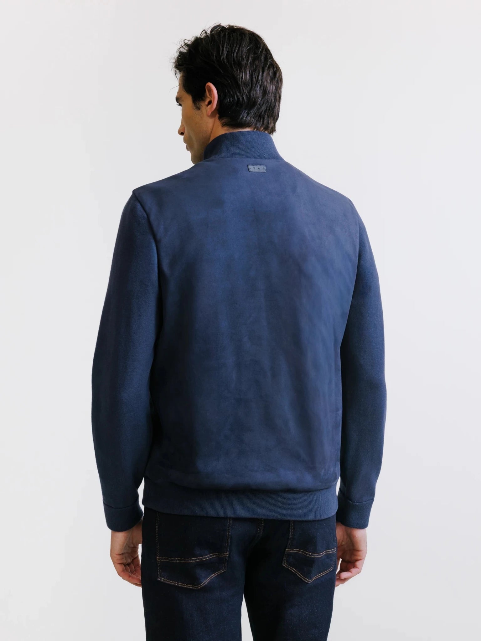 Sweat demi-zippé bi-matière marine