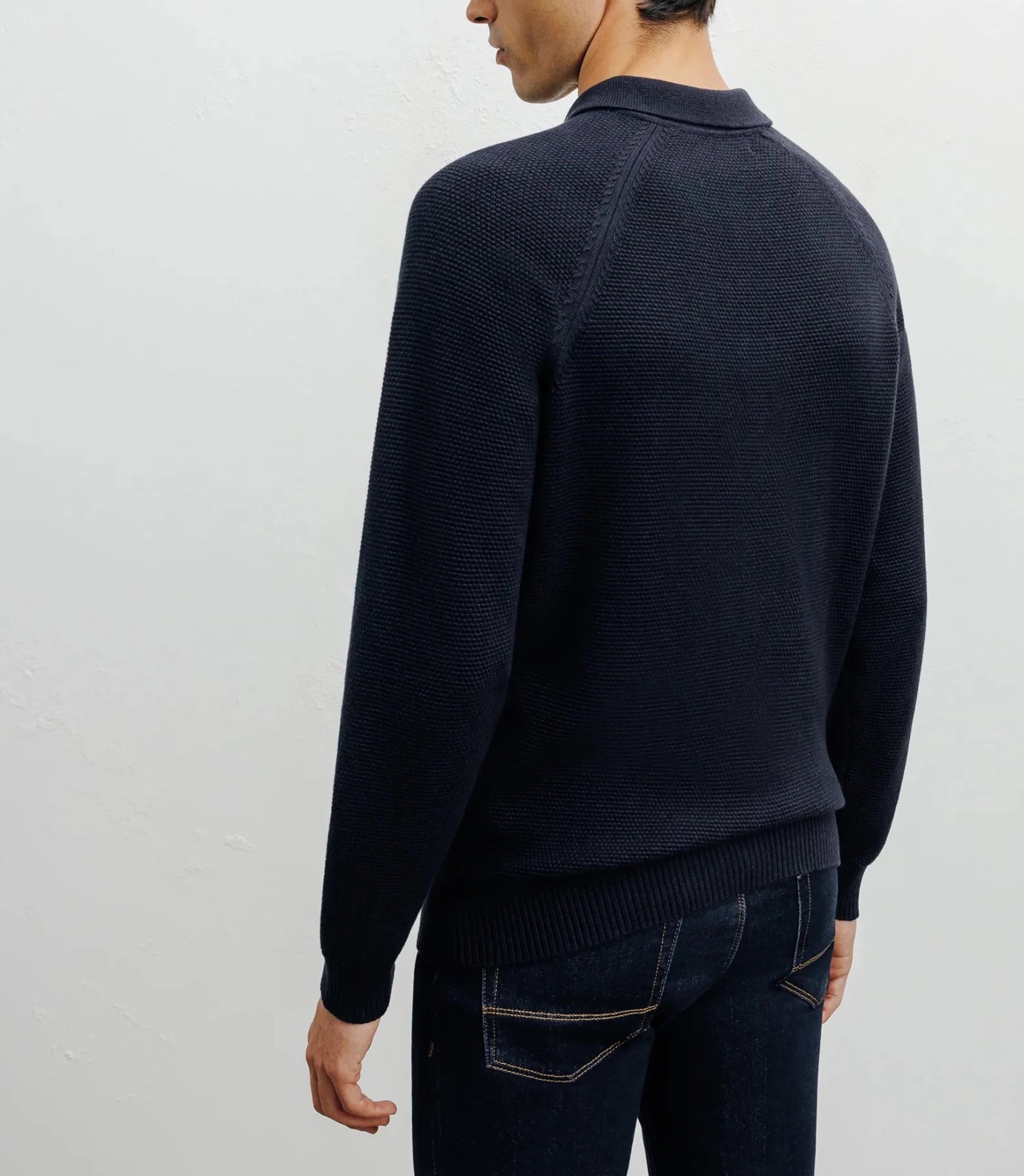 Pull col polo boutonné jeux de points marine - IZAC