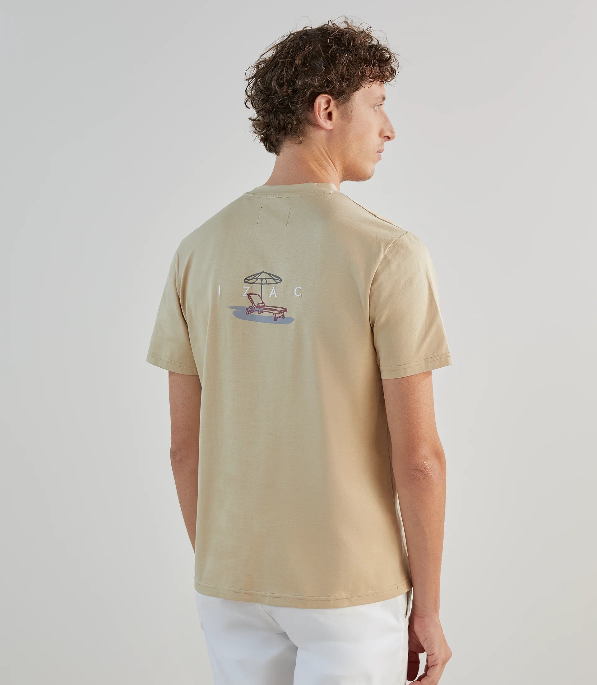 T-shirt col rond avec print beige - IZAC