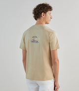 T-shirt col rond avec print beige - IZAC