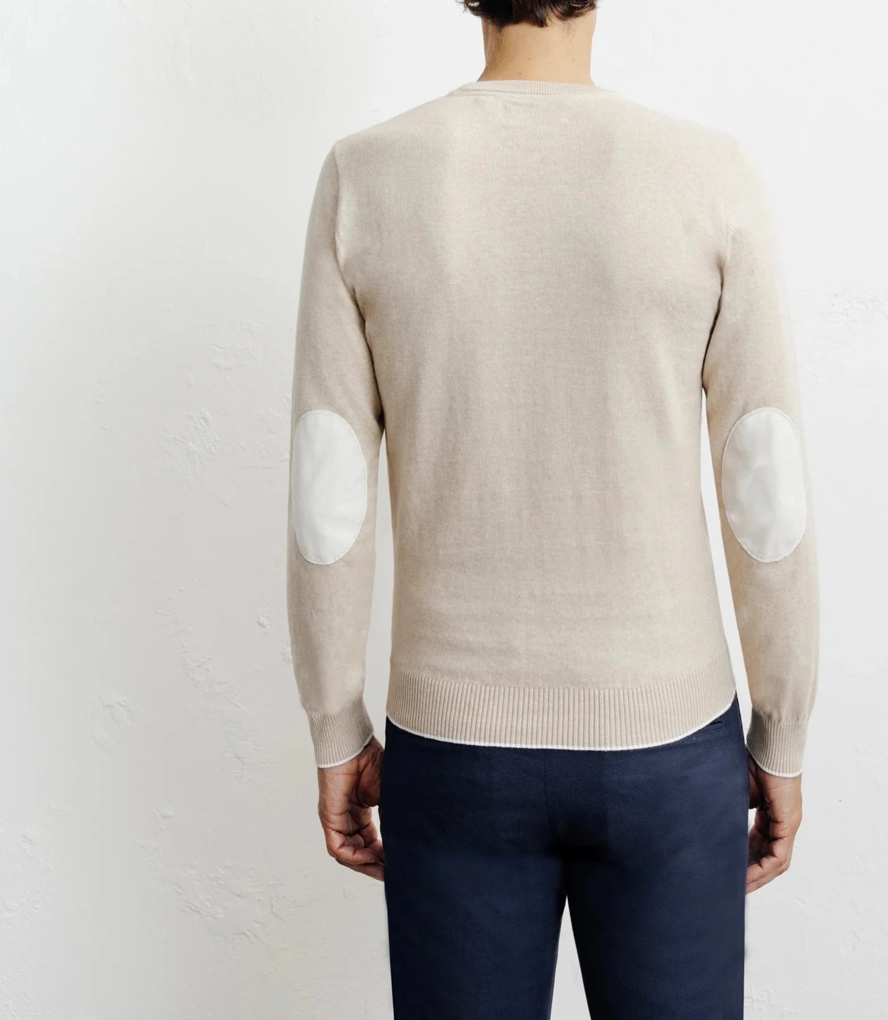 Pull col rond en coton beige