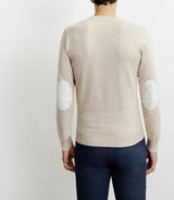 Round-neck sweater in beige cotton