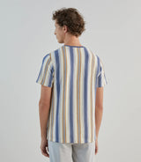 T-shirt à manches courtes rayé écru denim - IZAC
