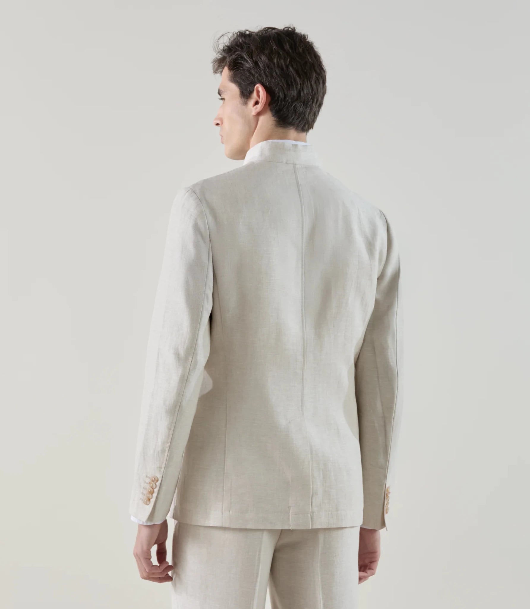 Veste col mao 100% lin beige clair - IZAC