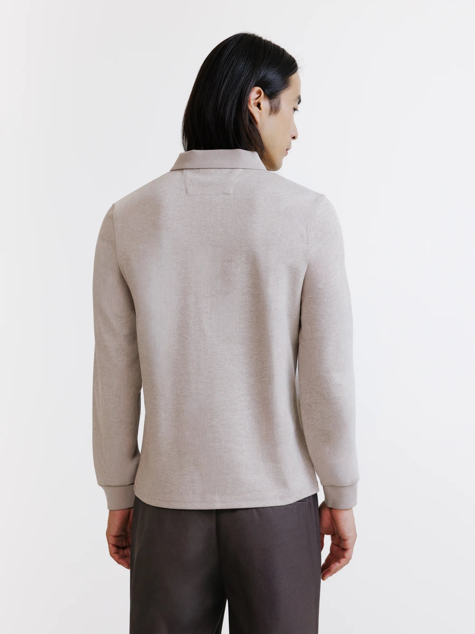 beige zip-up polo shirt