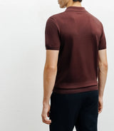 Dark burgundy open-neck knit polo shirt