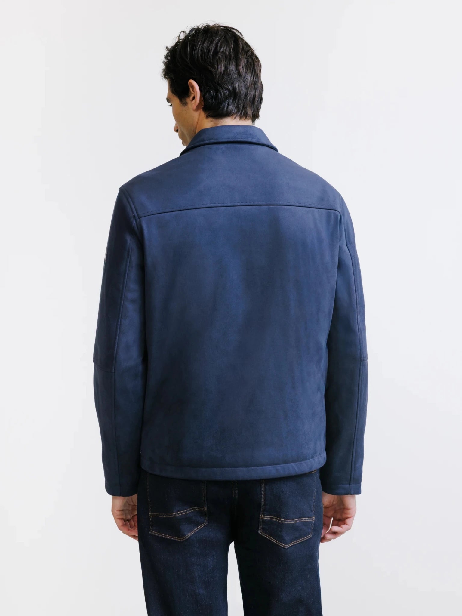 Blouson col chemise en suède marine - IZAC