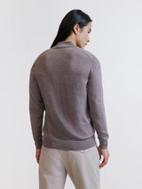 Pull demi-zippé en laine mérinos châtain