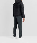 Down jacket with black removable hood