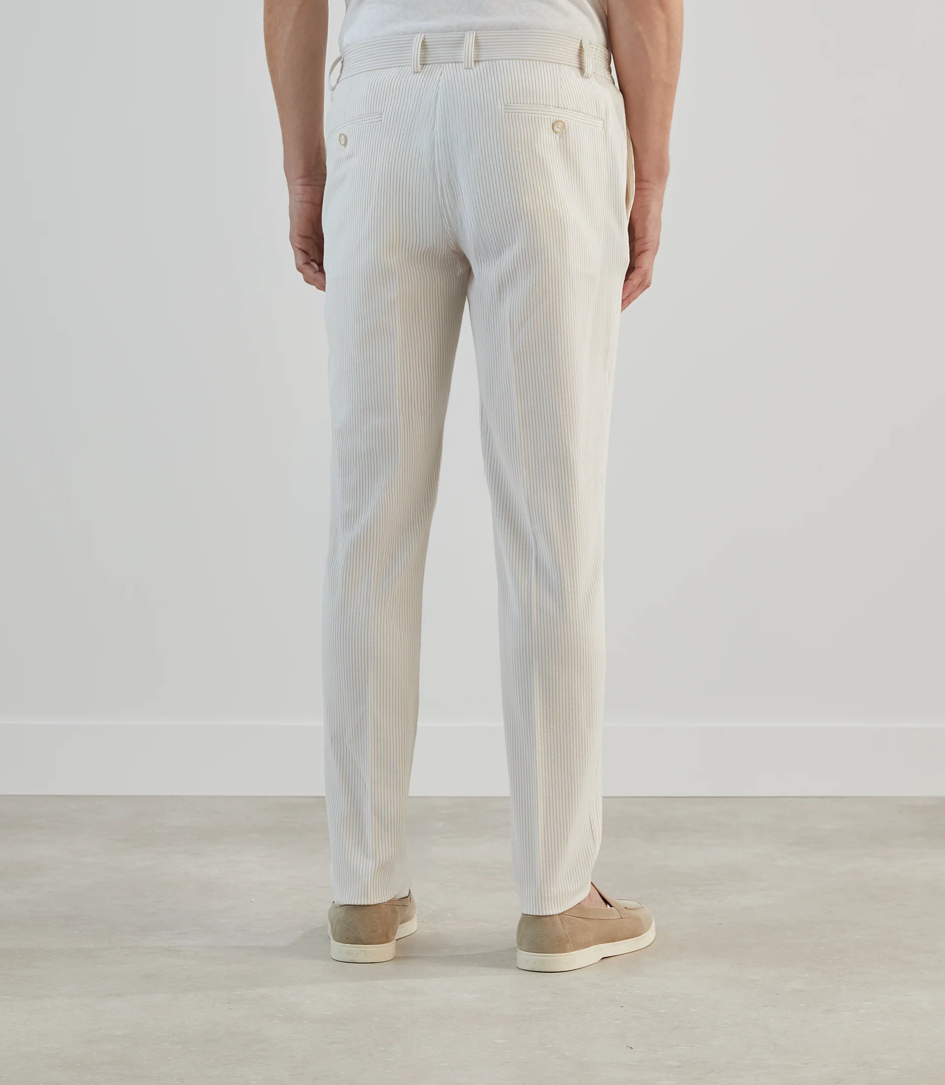 Pantalon ville en seersucker rayé beige - IZAC