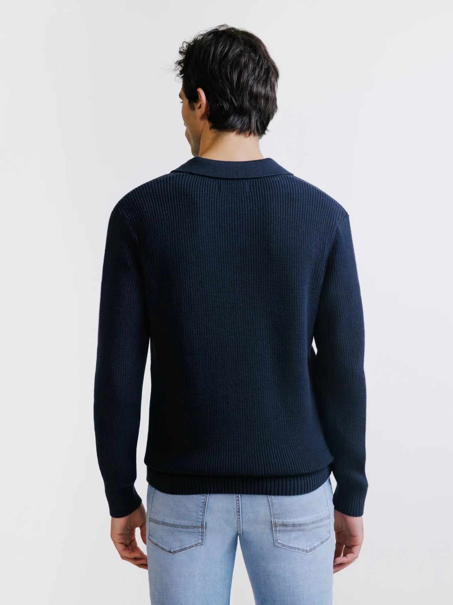 Pull col polo ouvert 1 bouton marine - IZAC