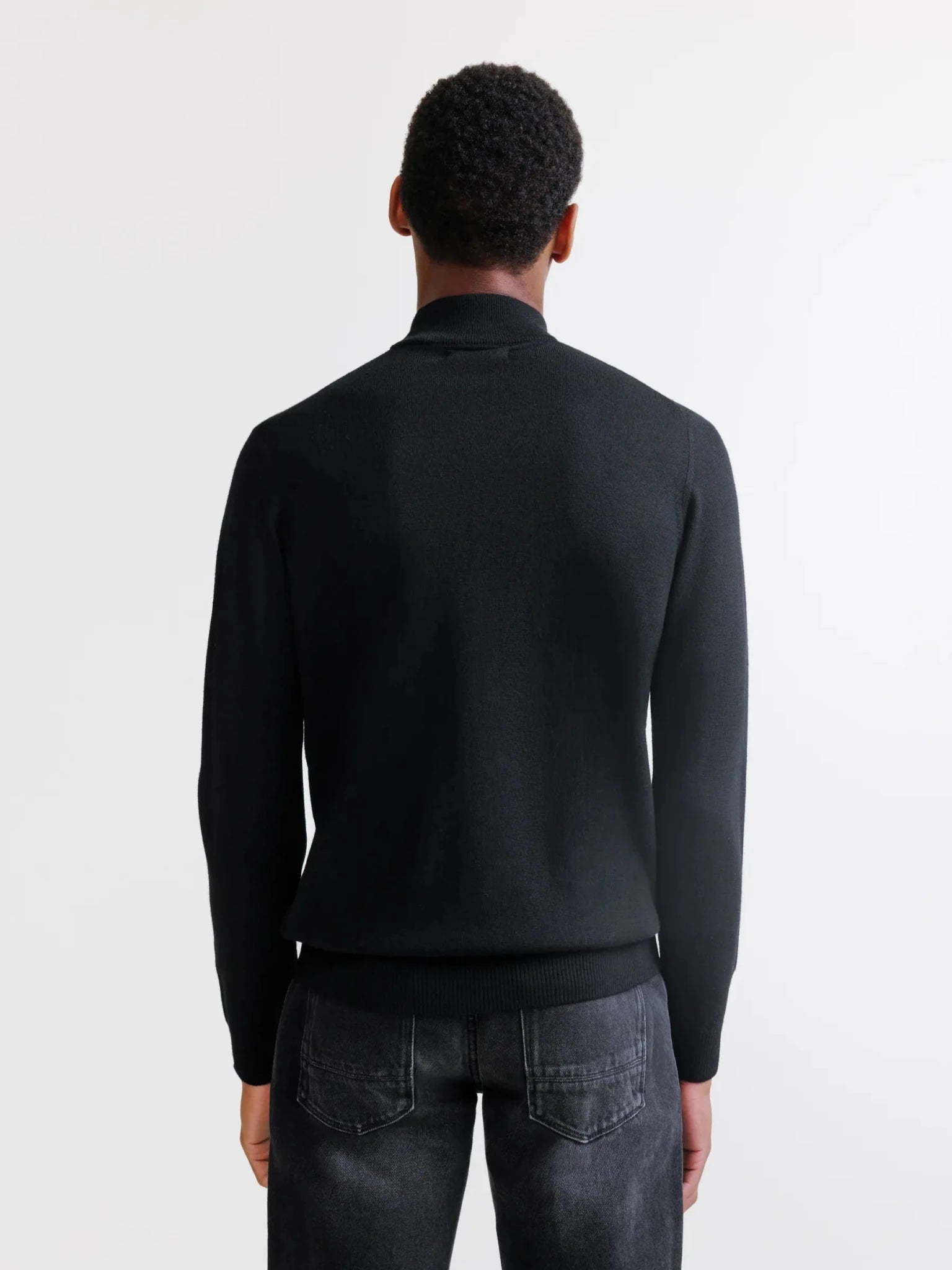 Black merino mock-neck sweater