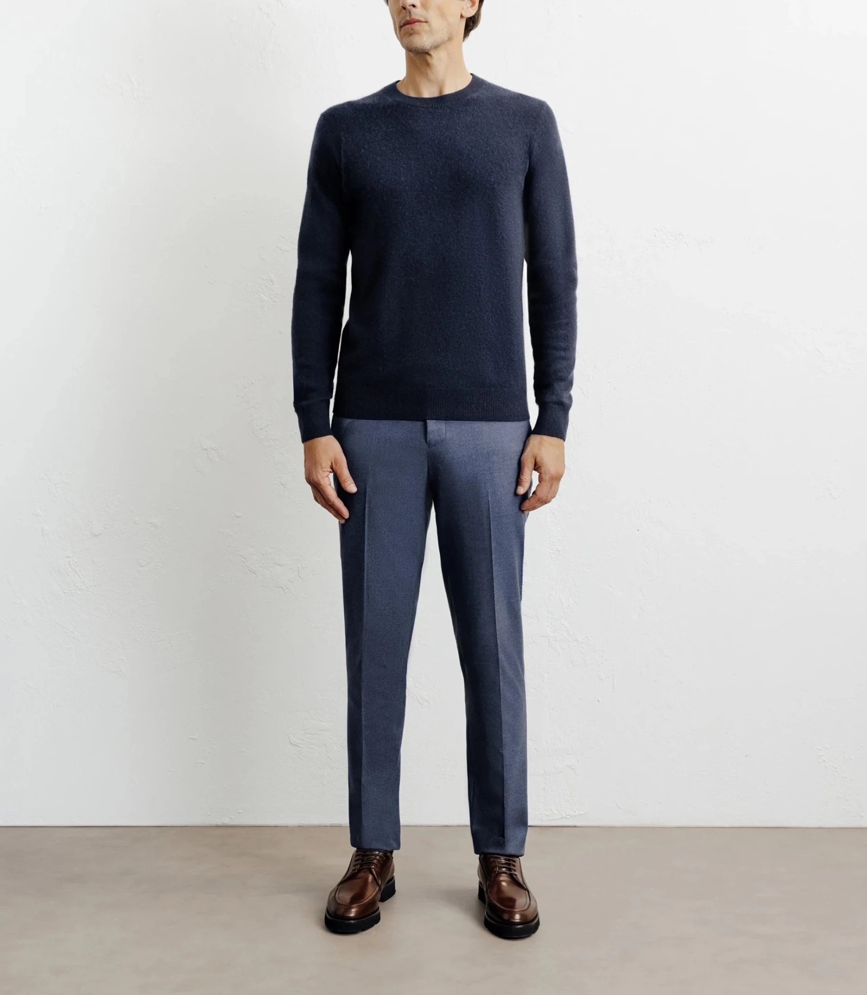 Pull col rond 100% cachemire marine - IZAC