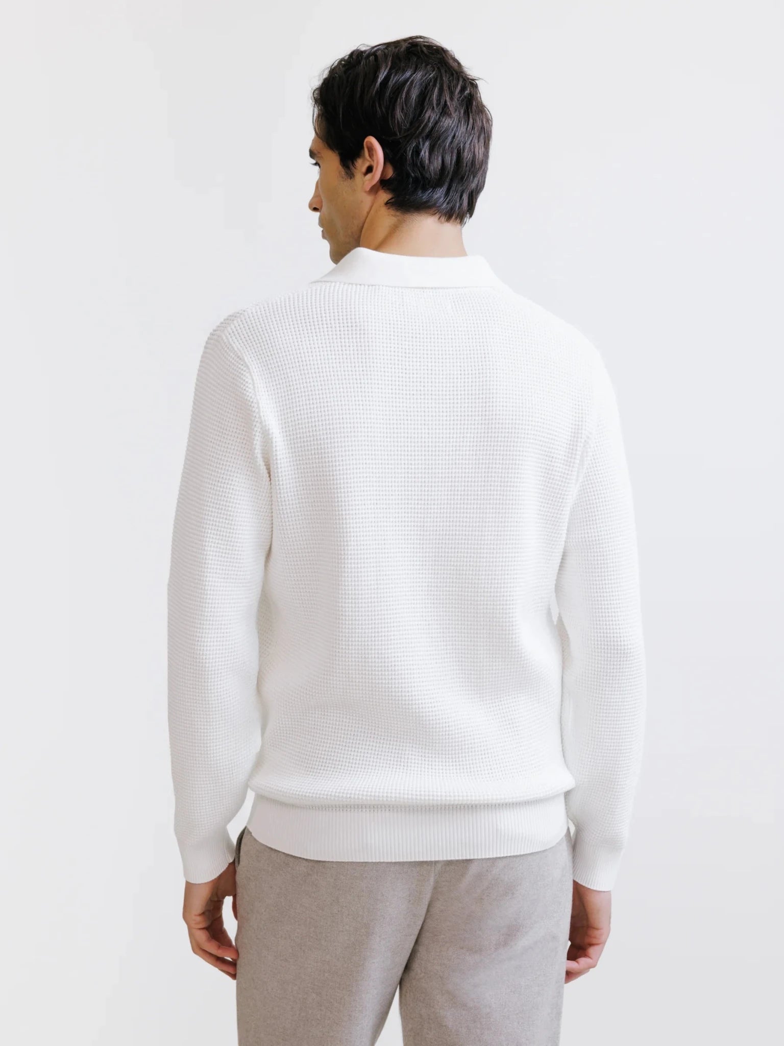 Ecru open polo collar jumper with textured knit