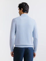 Pull demi-zippé en laine mérinos bleu ciel