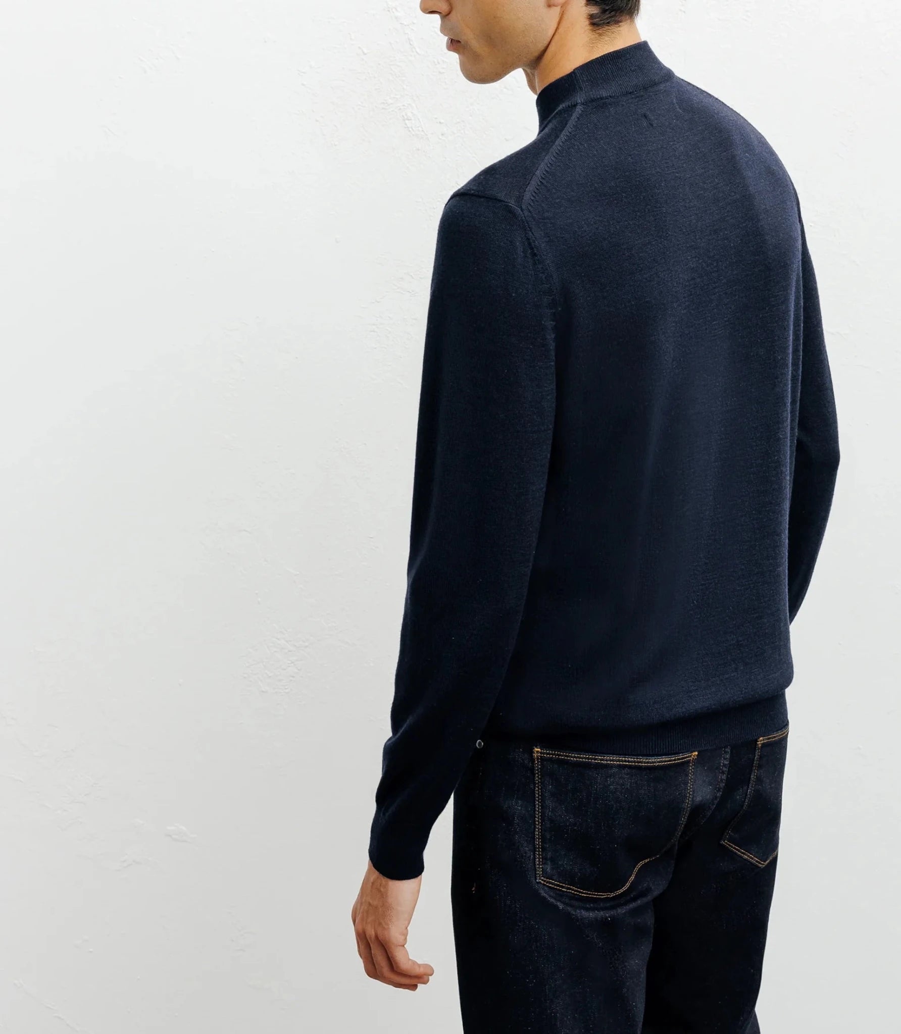 Pull col cheminée mérinos marine - IZAC