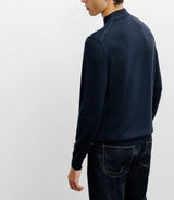 Navy merino mock-neck sweater