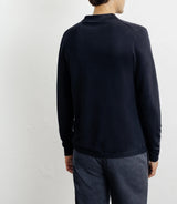 Polo-neck zip-up sweater in fine navy knit