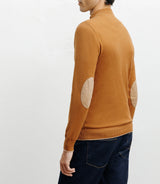 Dark camel half-zip stand-up collar sweater