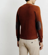 Round-neck sweater in rust-colored cotton