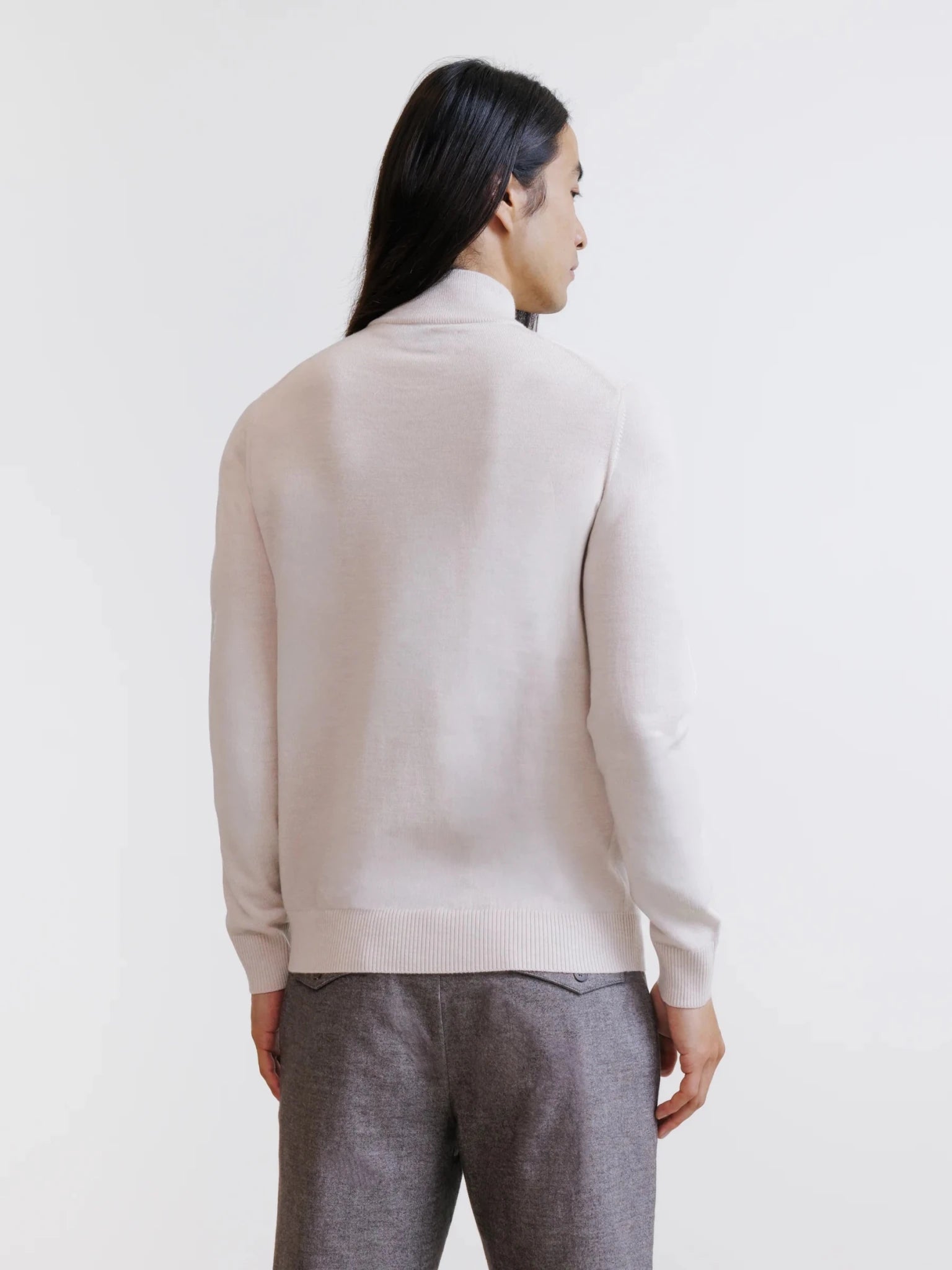 Pull col cheminée en laine mérinos beige clair - IZAC