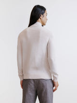 Pull col cheminée en laine mérinos beige clair