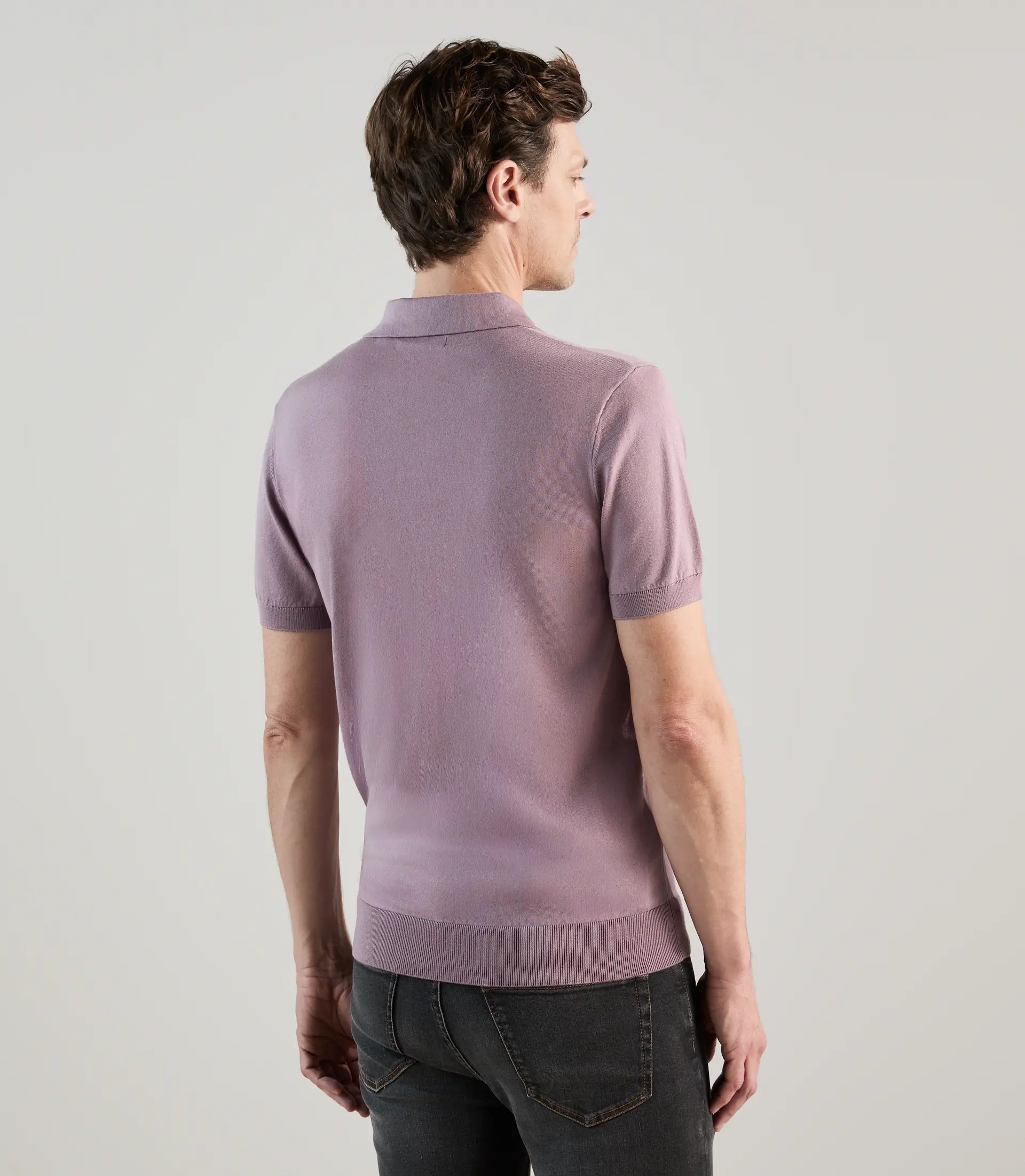 Polo col ouvert en maille mauve - IZAC