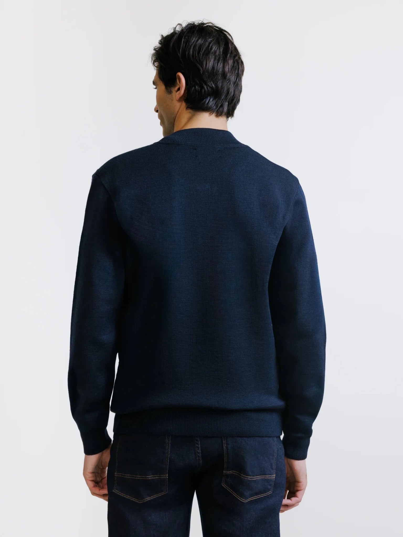 Navy zipped cardigan with textured knit