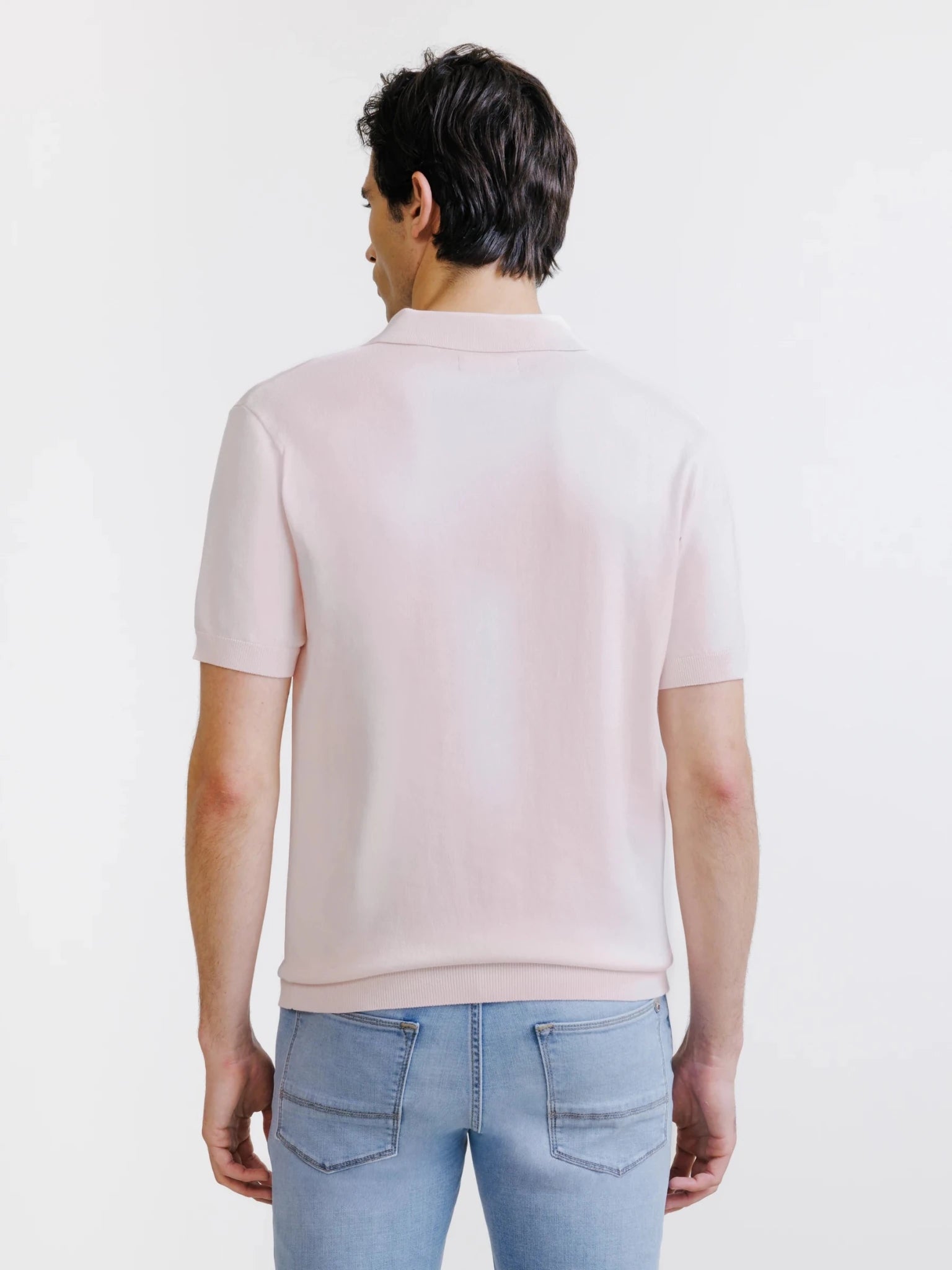 Polo col ouvert en maille rose clair - IZAC