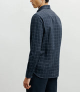 Navy small-check casual shirt
