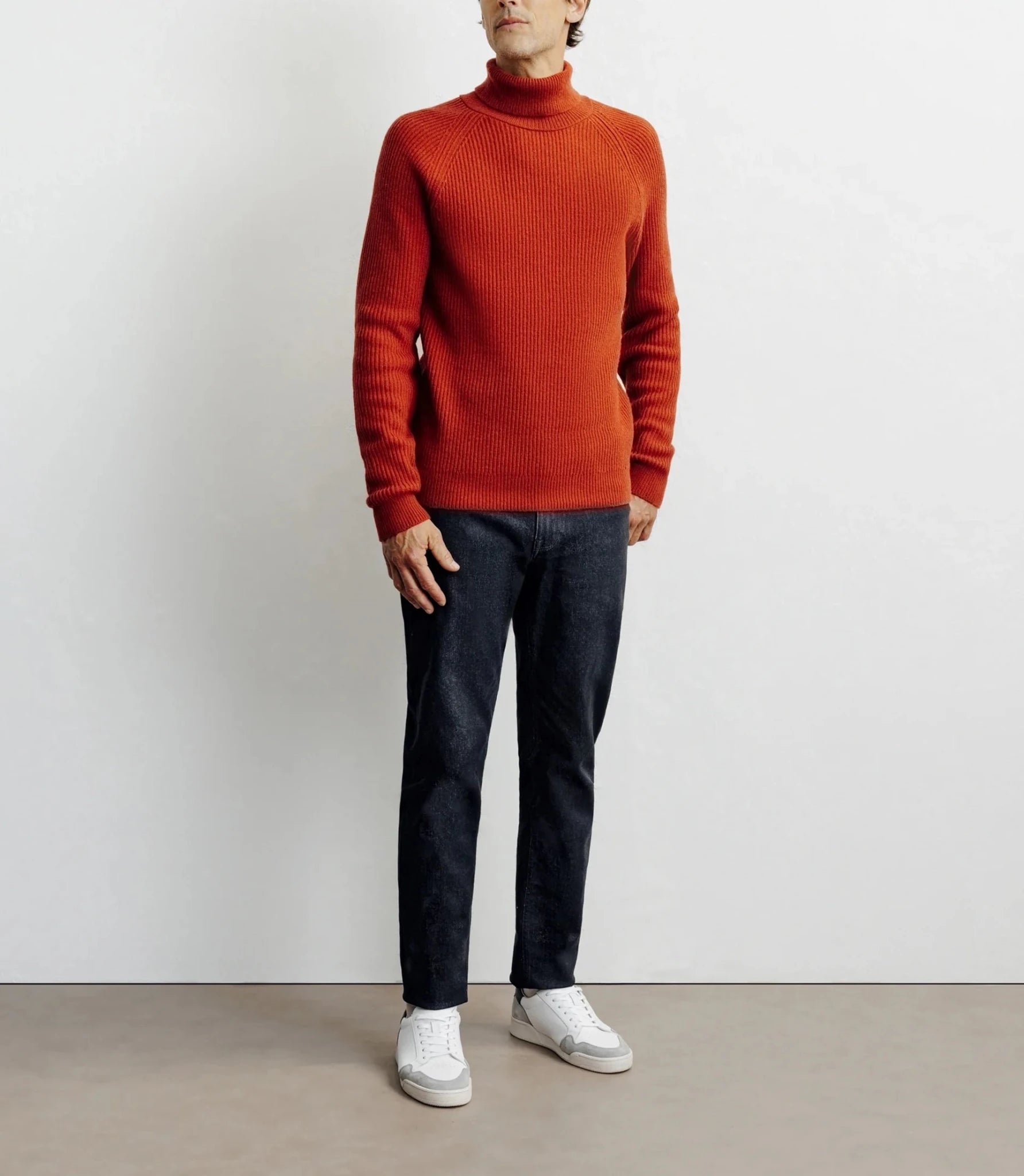 Pull col roulé uni rouge clair - IZAC