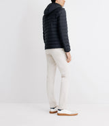 Down jacket with removable navy hood