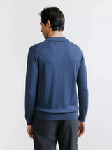 Pull col polo en laine mérinos bleu gris