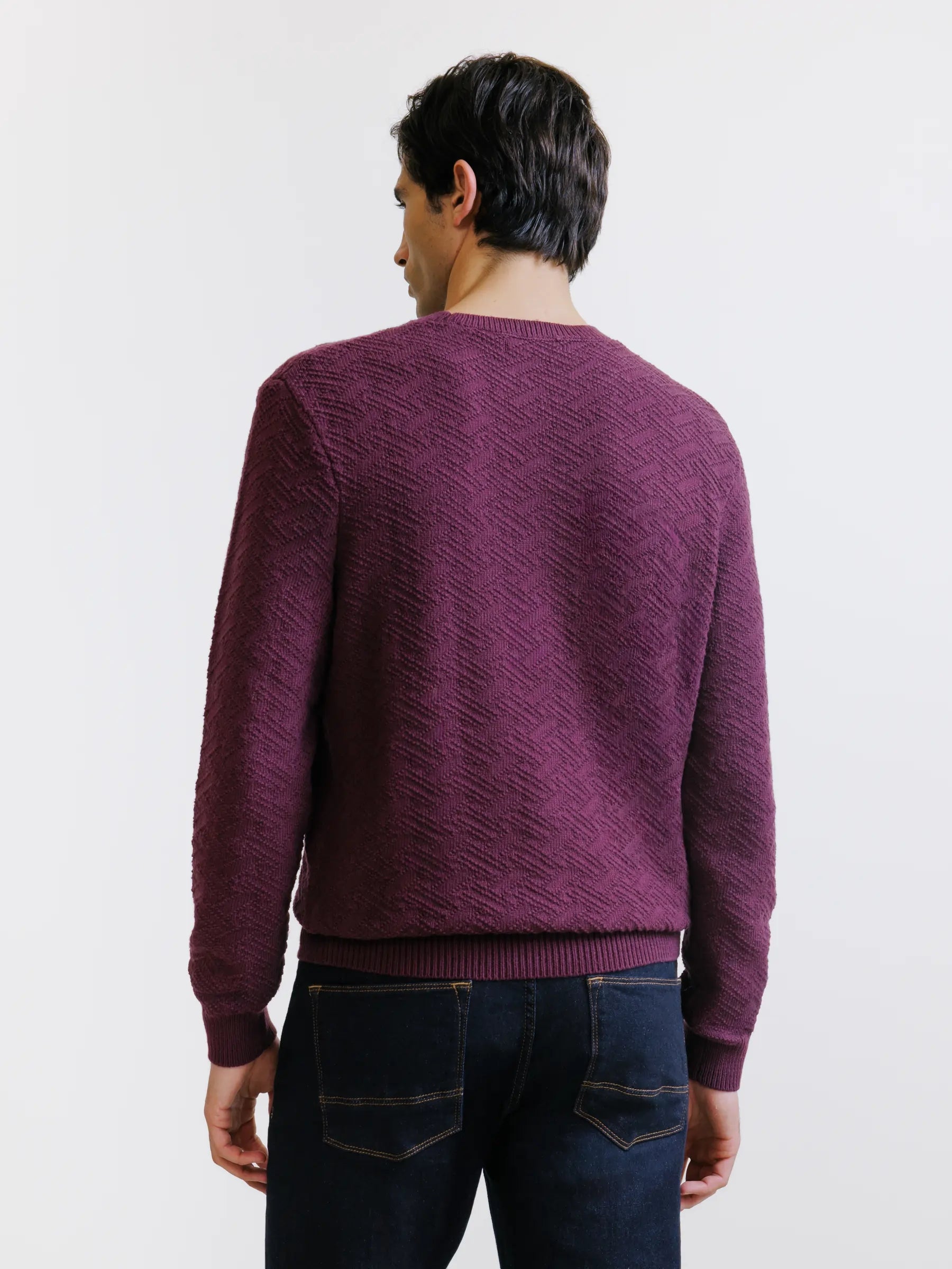 Pull jacquard col rond bordeaux
