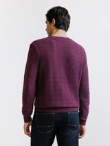 Pull jacquard col rond bordeaux