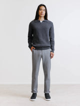 Open polo collar sweater in anthracite ribbed knit