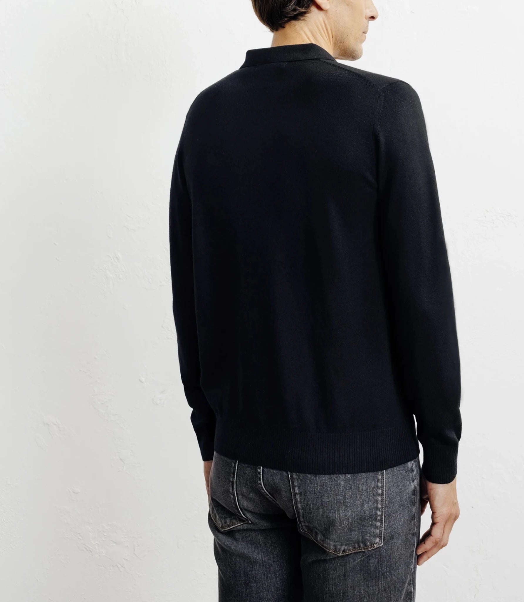 Pull col polo en laine mérinos noir