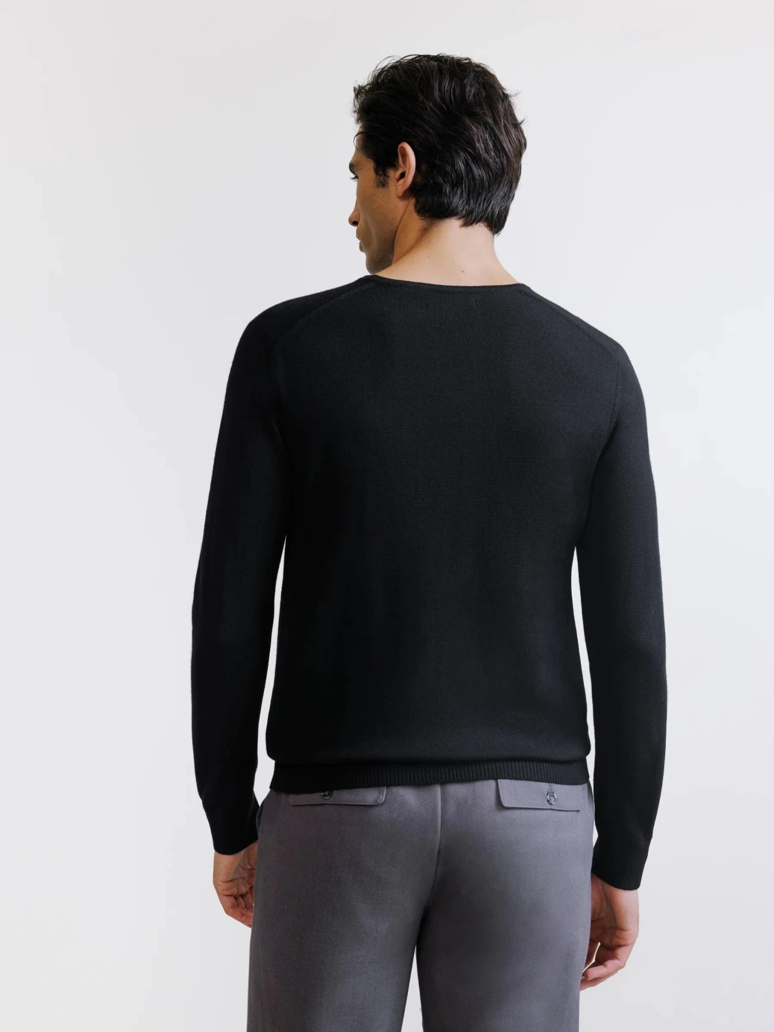 Black merino wool V-neck sweater