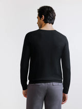 Black merino wool V-neck sweater