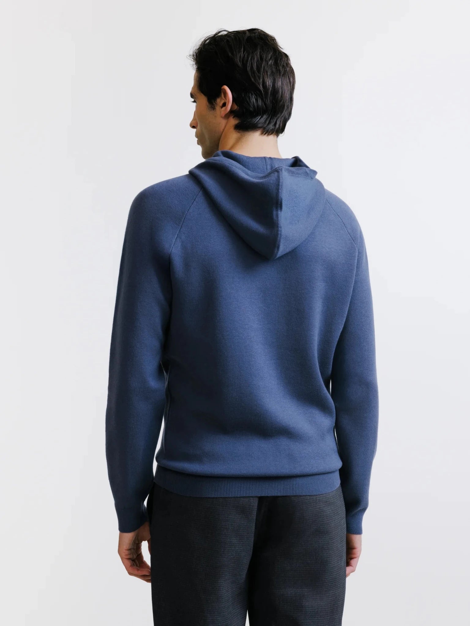 Blue-grey knitted hoodie