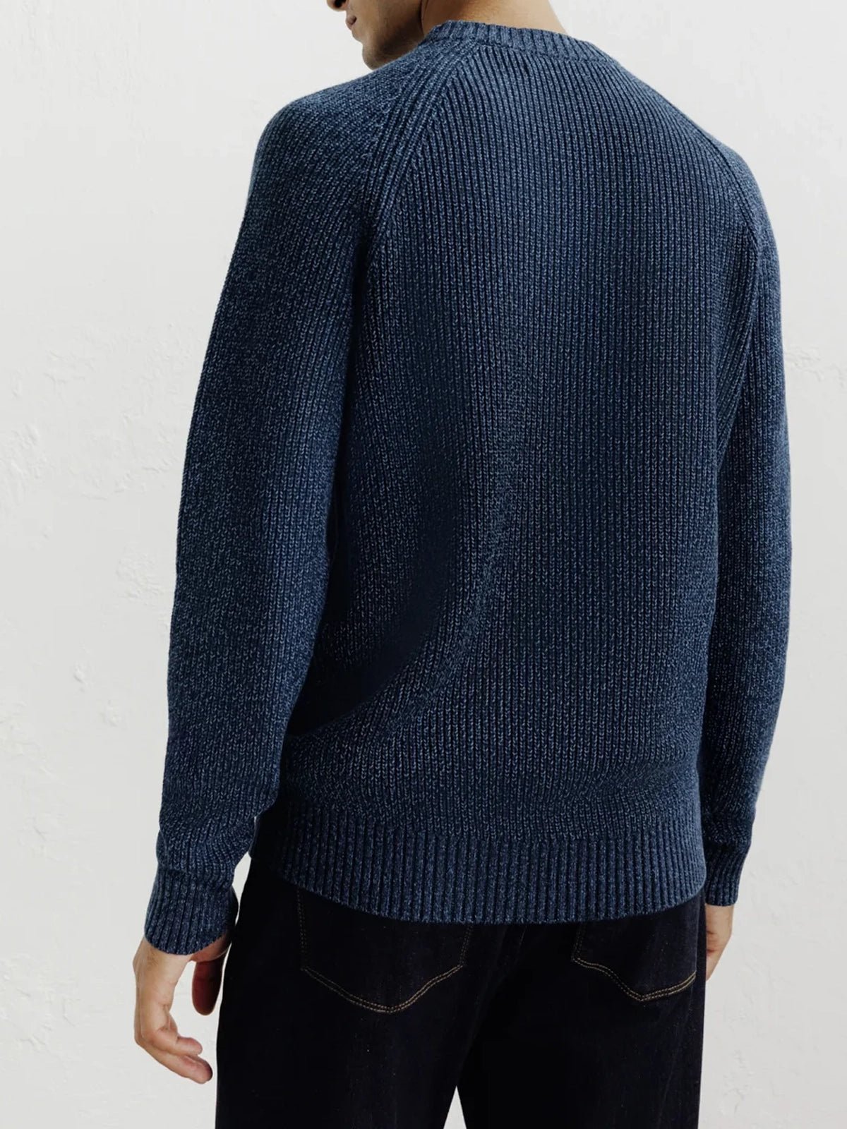 Pull col rond mouliné marine